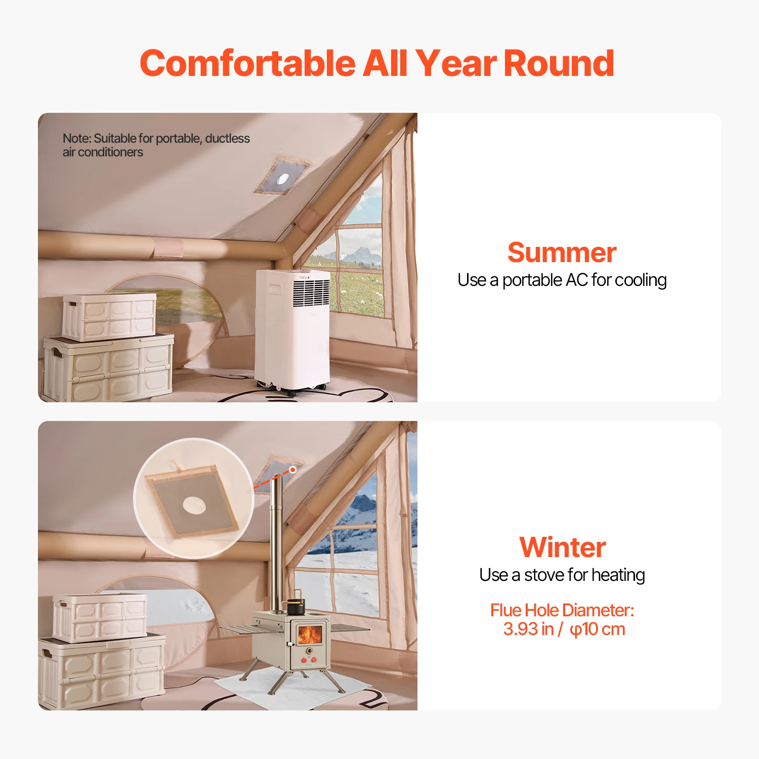 Inflatable Tents for Camp Easy Setup Blow up Tent with Hand Pump 300D Oxford Tent with Stove Jack Storage Bag Included