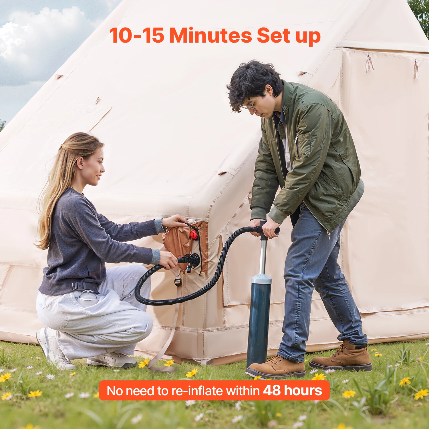 Inflatable Tents for Camp Easy Setup Blow up Tent with Hand Pump 300D Oxford Tent with Stove Jack Storage Bag Included